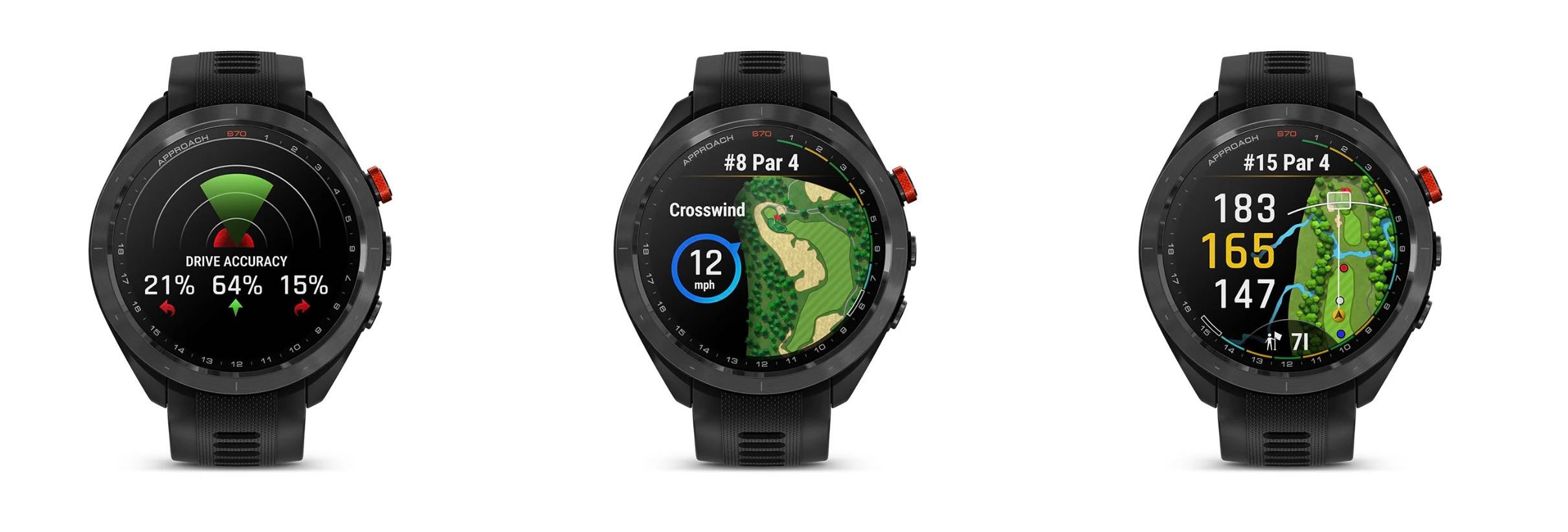 Three Garmin S70 Watch faces.