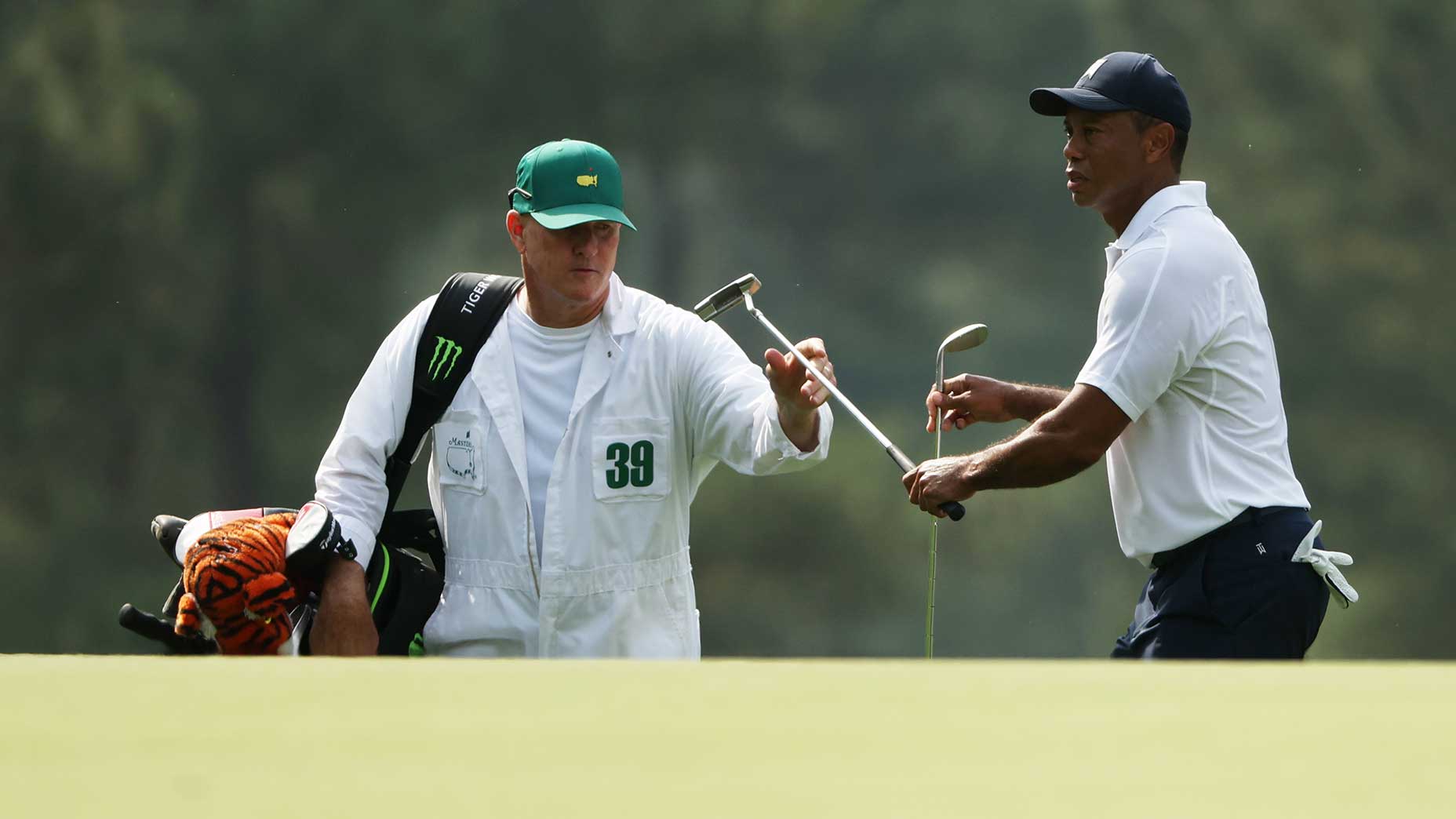 Tiger Woods and Joe Lacava at the 2023 masters