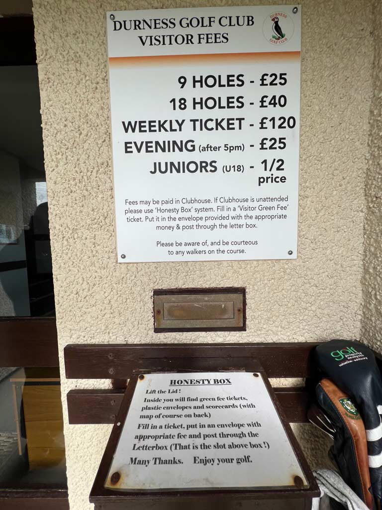 The honor box at Durness Golf Club.