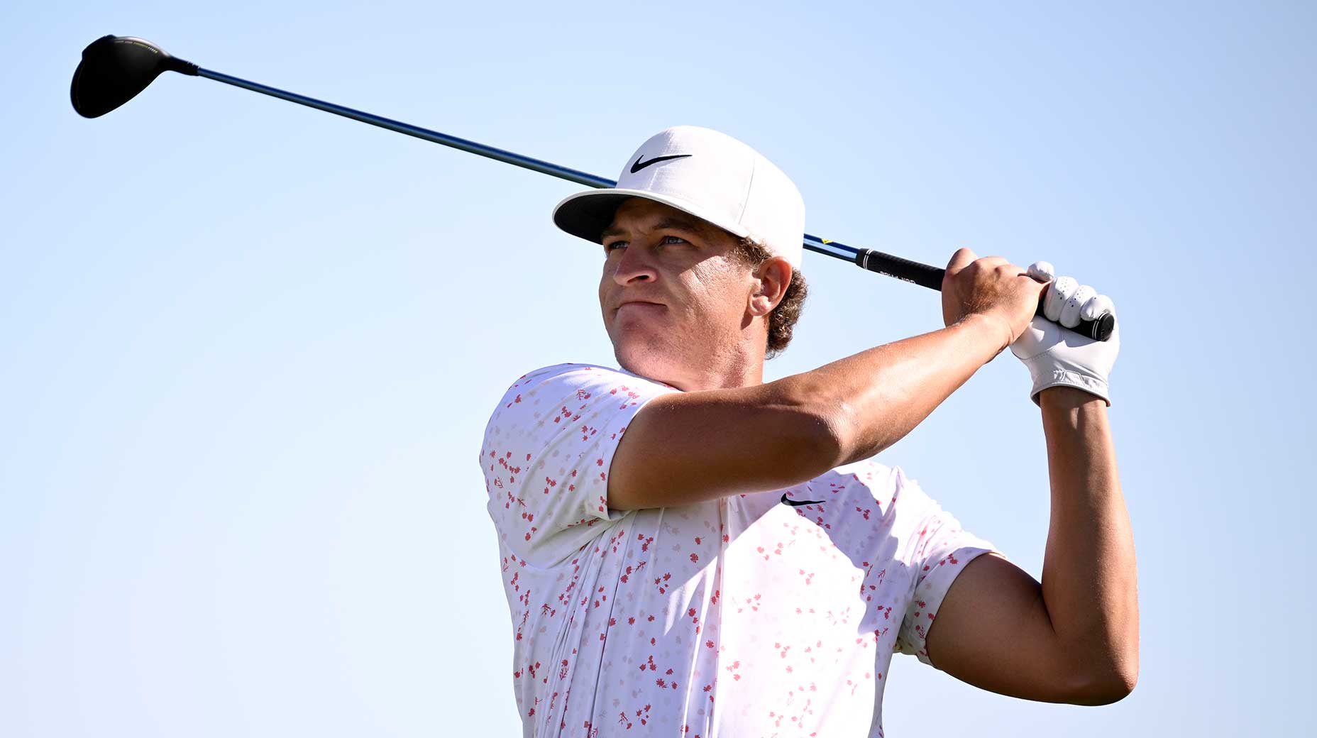 Cameron Champ hits a tee shot during the second round of the Shriners Children's Open on Friday in Las Vegas. Champ is 12 under after two rounds.