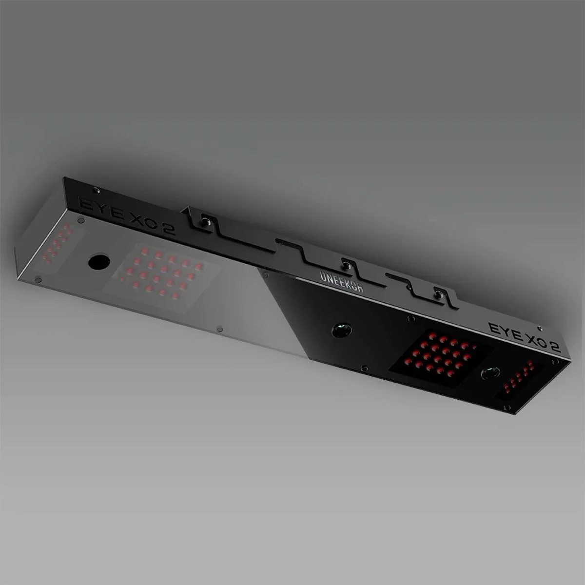 Overhead insert for ceiling launch monitor system in black.