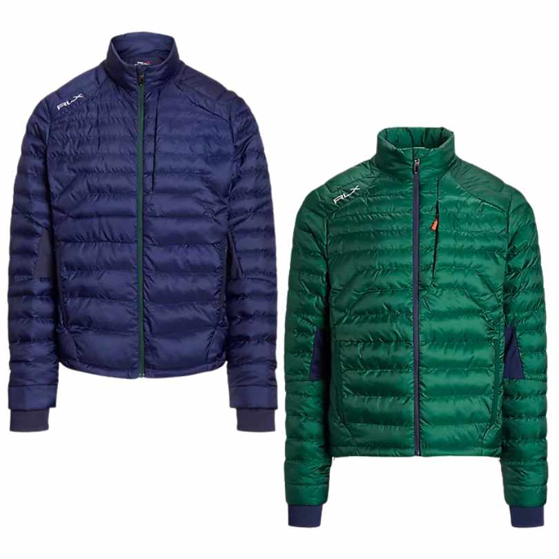 The RLX Golf WaterRepellent Packable Quilted Jacket is available in 2 colors, navy blue and emerald green. Lighteright, warm and super comfy, you'll love this jacket. You can pack this jacket into its pocket for easy travel.