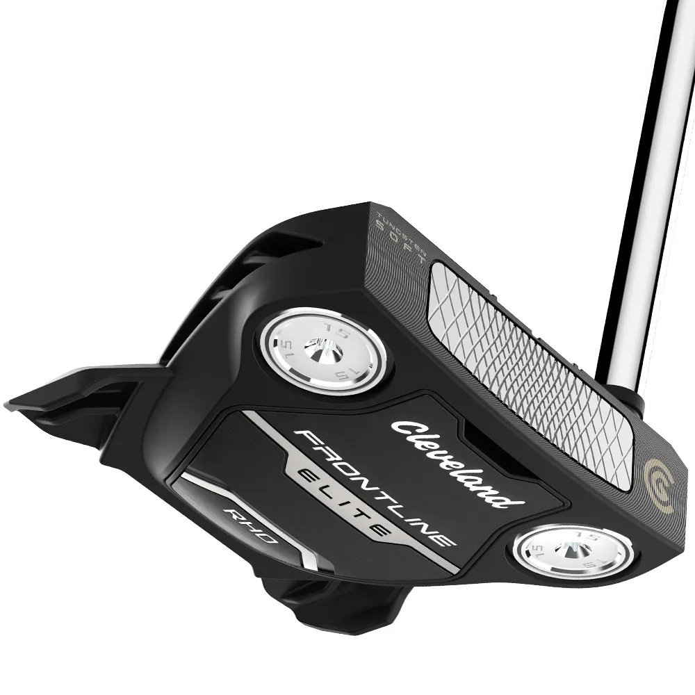 Cleveland mallet putter with black body finish and silver tungsten face and accents.