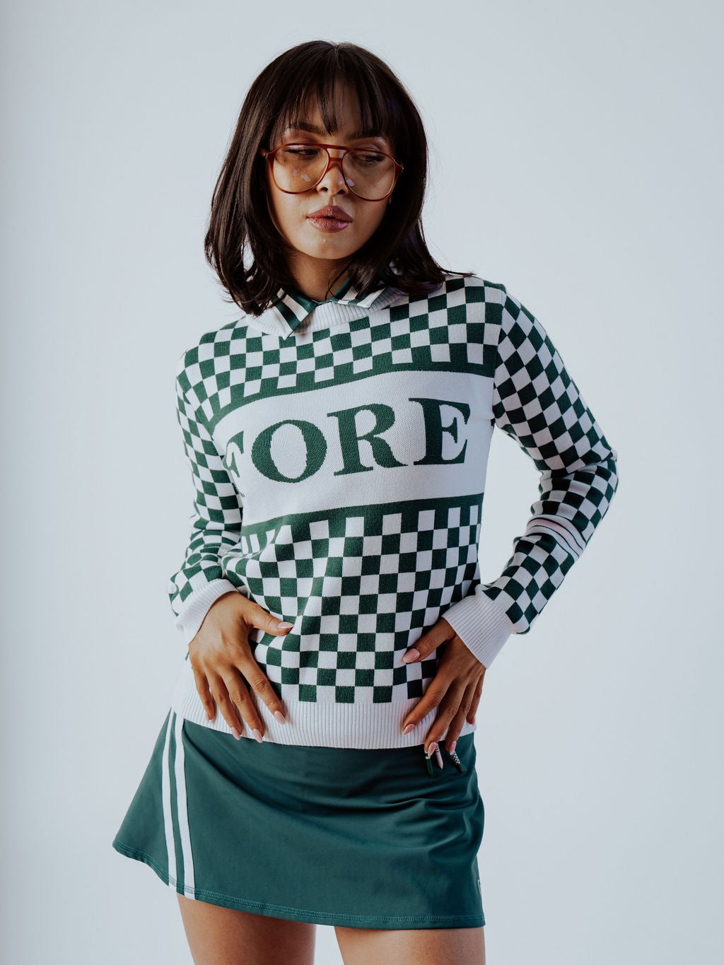 FORE ALL - FORE SWEATER - GREEN CHECKERED