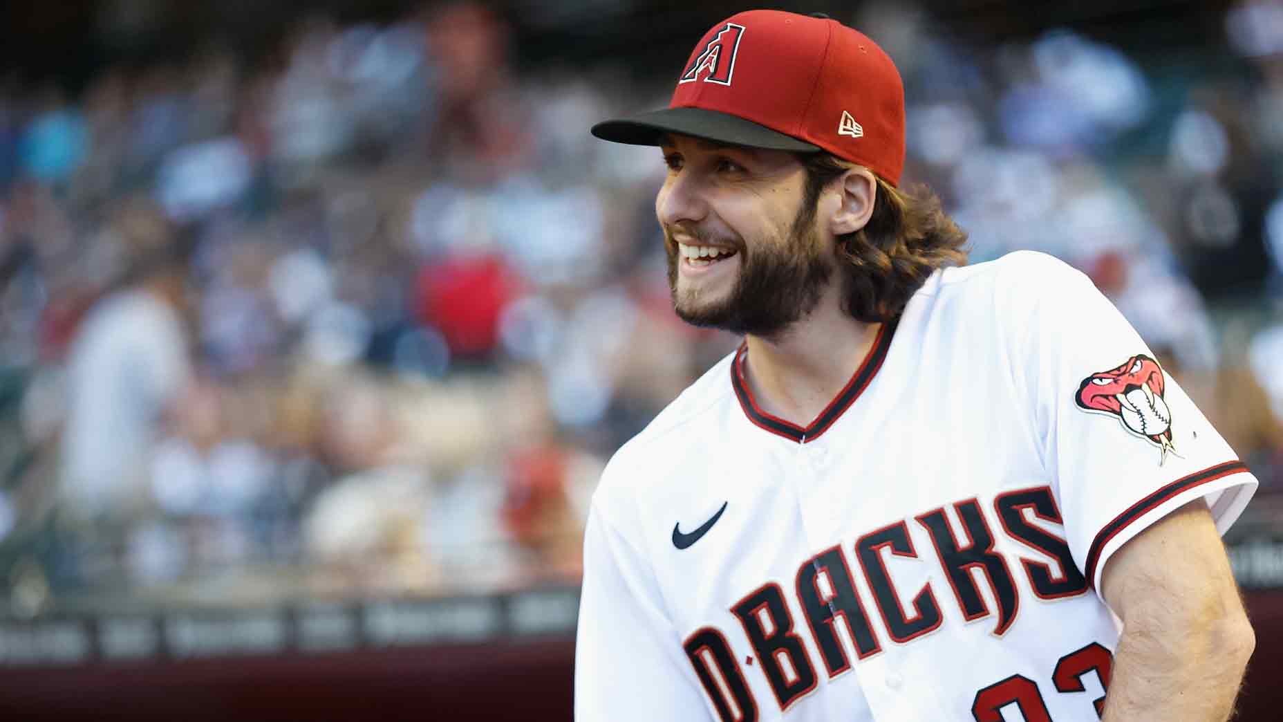 Pitcher Zac Gallen #23 of the Arizona Diamondbacks before the MLB opening day game at Chase Field on April 07, 2022 in Phoenix, Arizona.