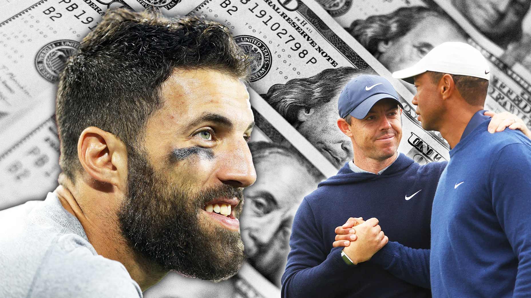 Lacrosse player Paul Rabil and pro golfers Tiger Woods and Rory McIlroy