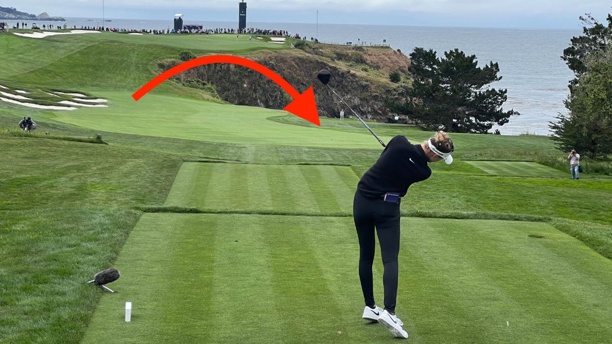 nelly korda hitting tee shot on 6th hole at pebble beach