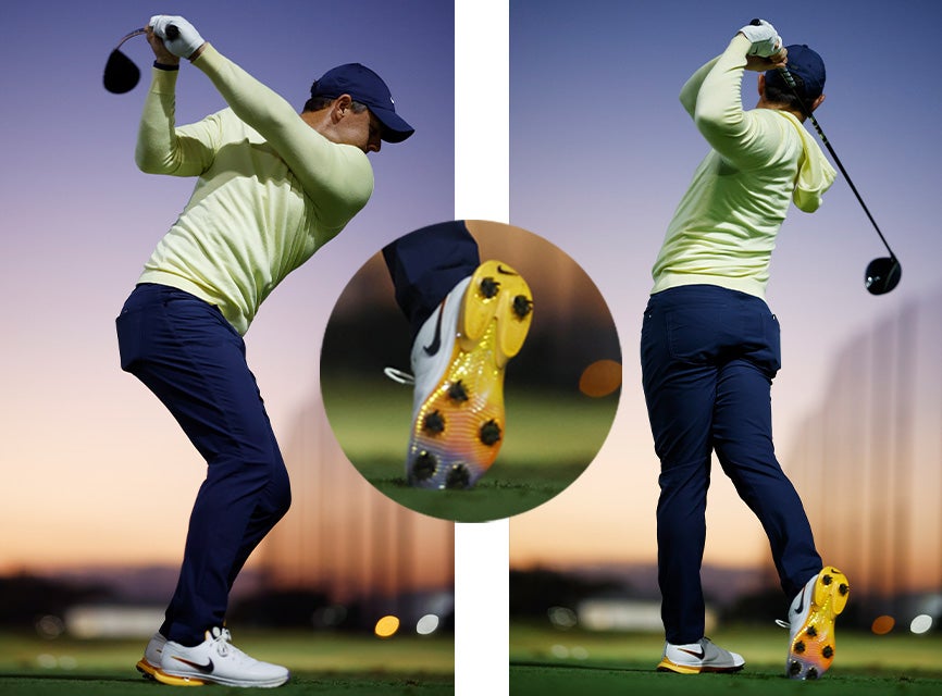 Rory McIlroy wearing Nike golf shoes at The Match 2024.