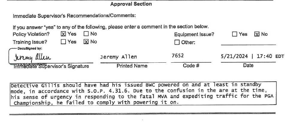 Bryan Gillis supervisor assessment Scottie Scheffler