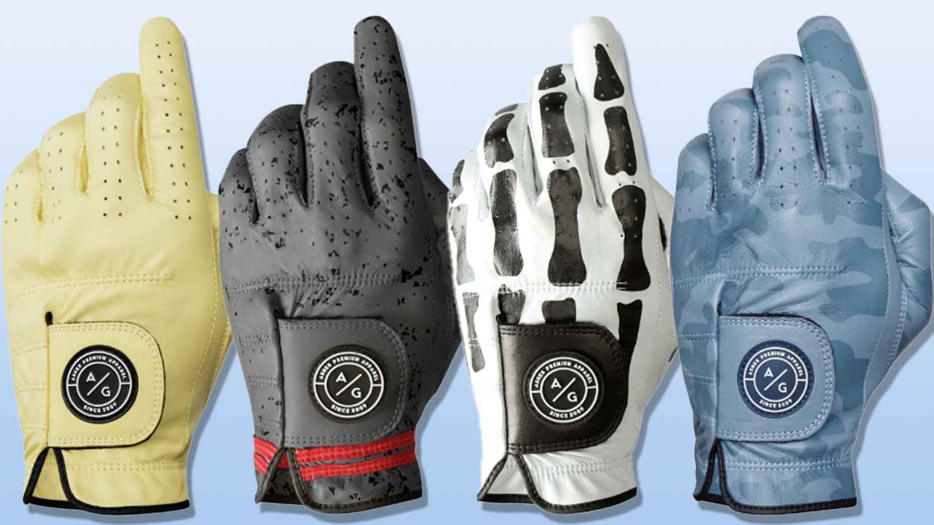 4 asher golf gloves displayed on blue background