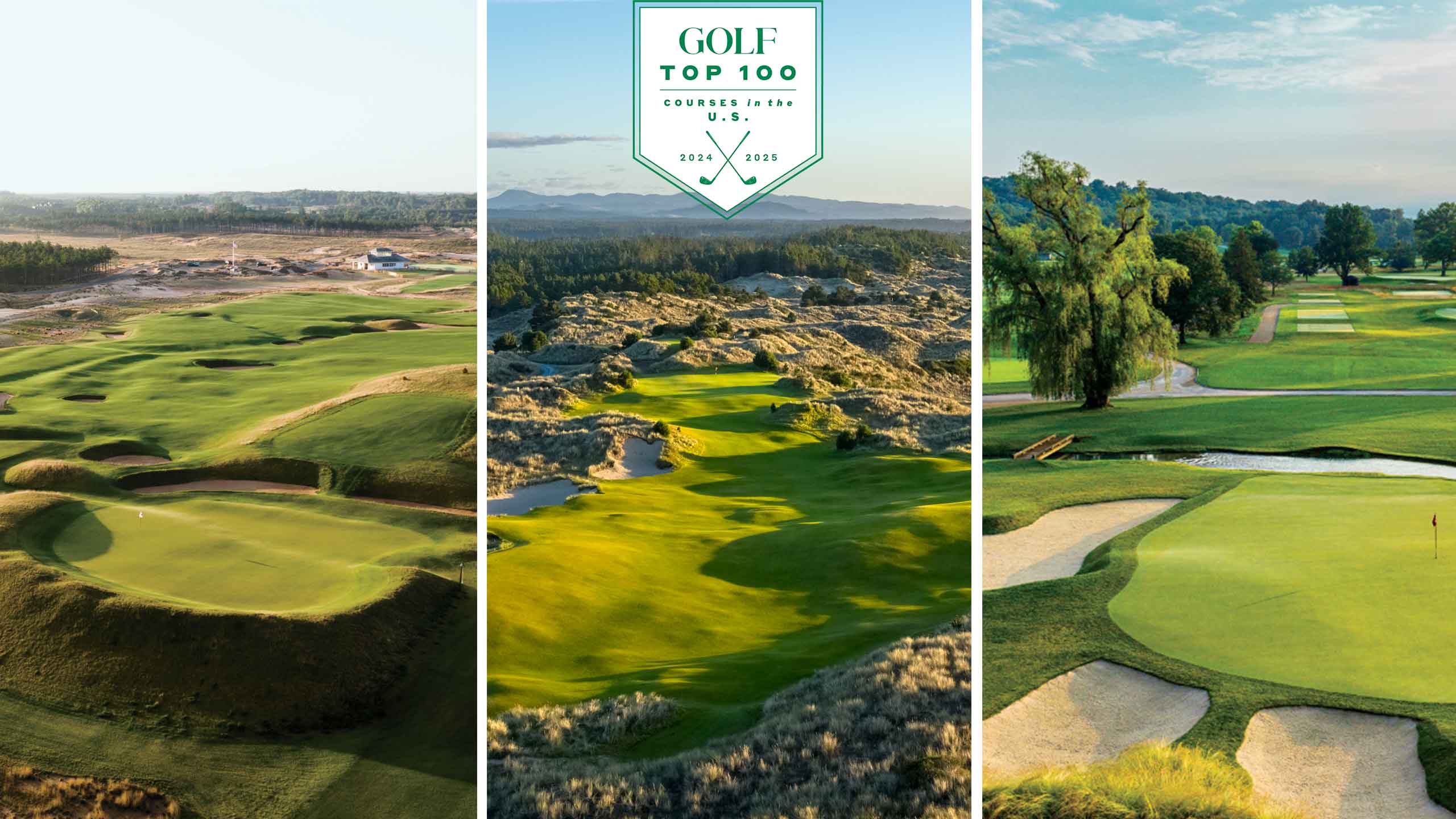 Triptych image of three of GOLF's top 100 courses