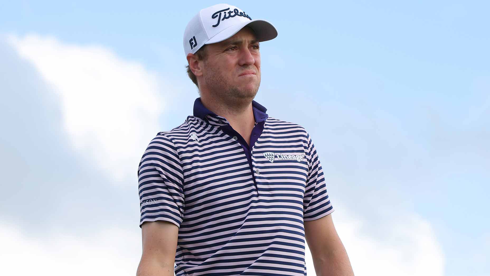 PGA Tour golfer Justin Thomas looks on from the seventh tee during the third round of the Hero World Challenge 2024 at Albany Golf Course.