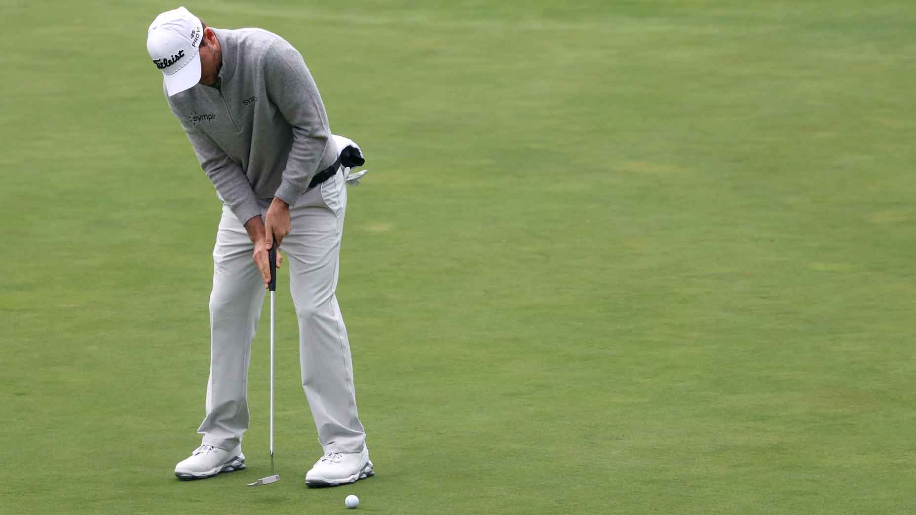russell henley hits a putt during the 2025 pebble beach pro-am