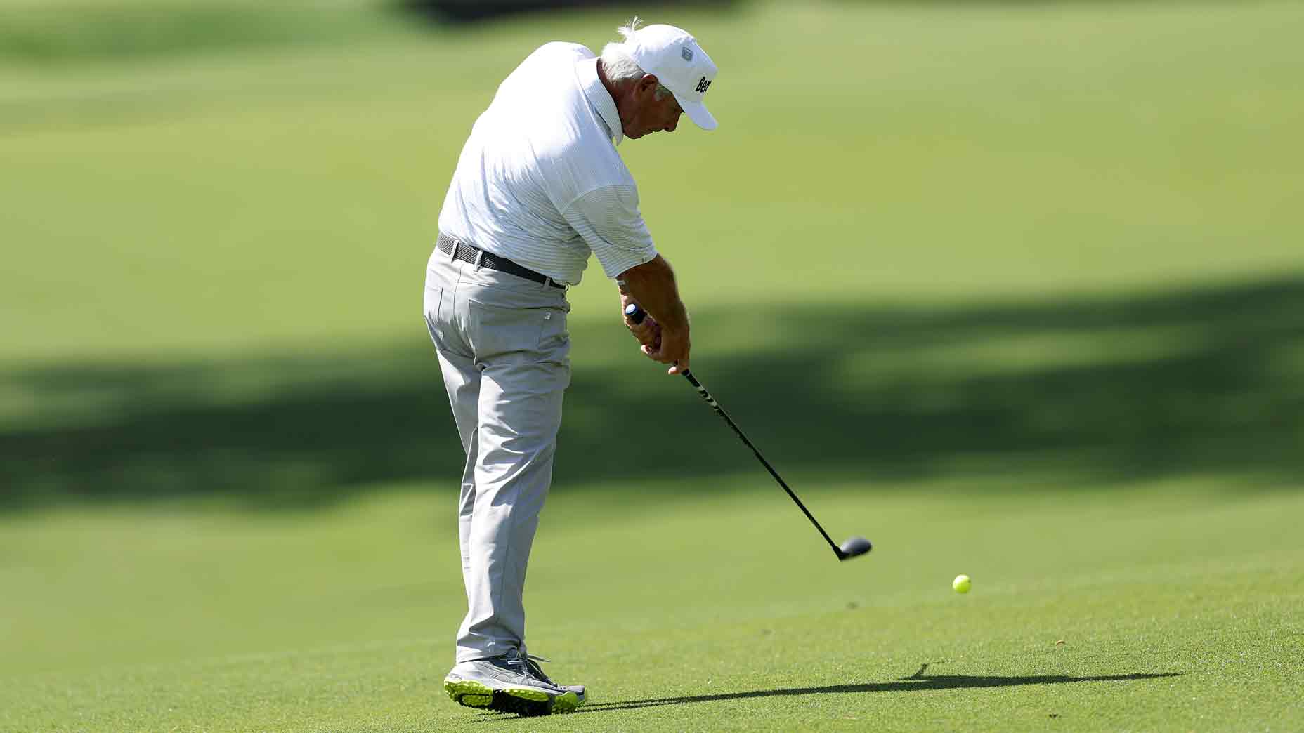Fred Couples of the United States plays his second shot on the 13th hole during the second round of the 2025 Masters Tournament at Augusta National Golf Club on April 11, 2025 in Augusta, Georgia.