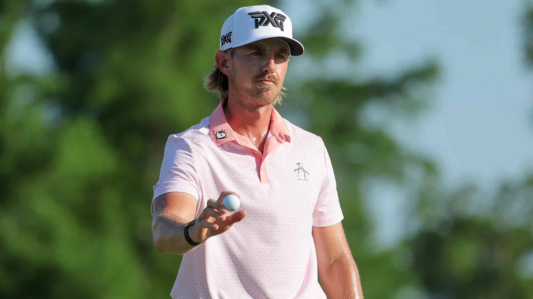 ake Knapp of the United States reacts after his putt on the 14th green on day four of the Zurich Classic of New Orleans on April 27, 2025 in Avondale, Louisiana.