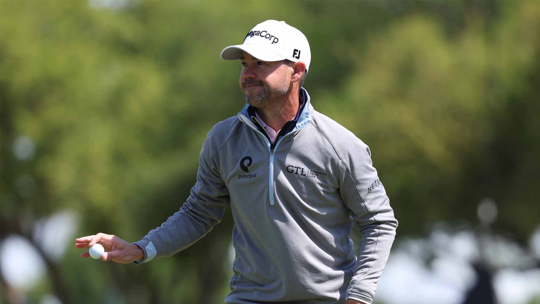 Brian Harman acknowledges the crowd during the final round of the 2025 Valero Texas Open.