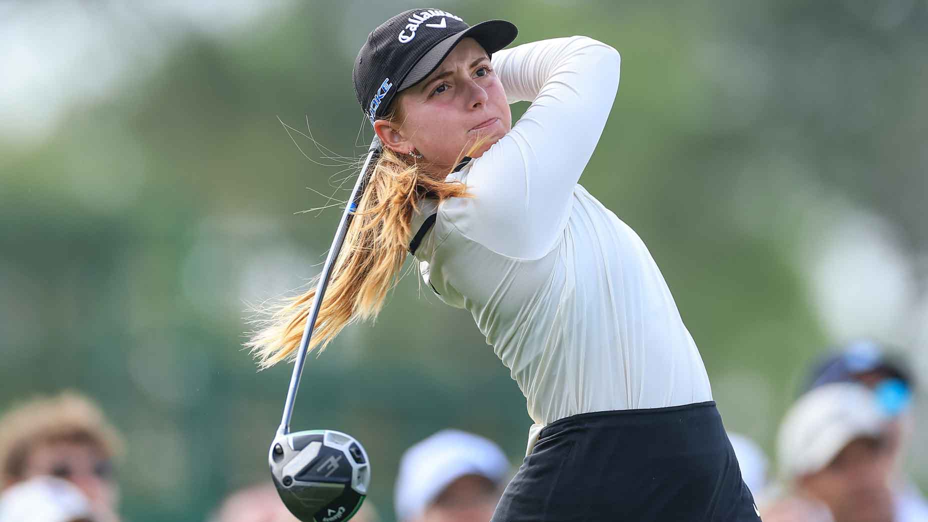 carla bernat escuder tees off on the 1st hole at augusta national