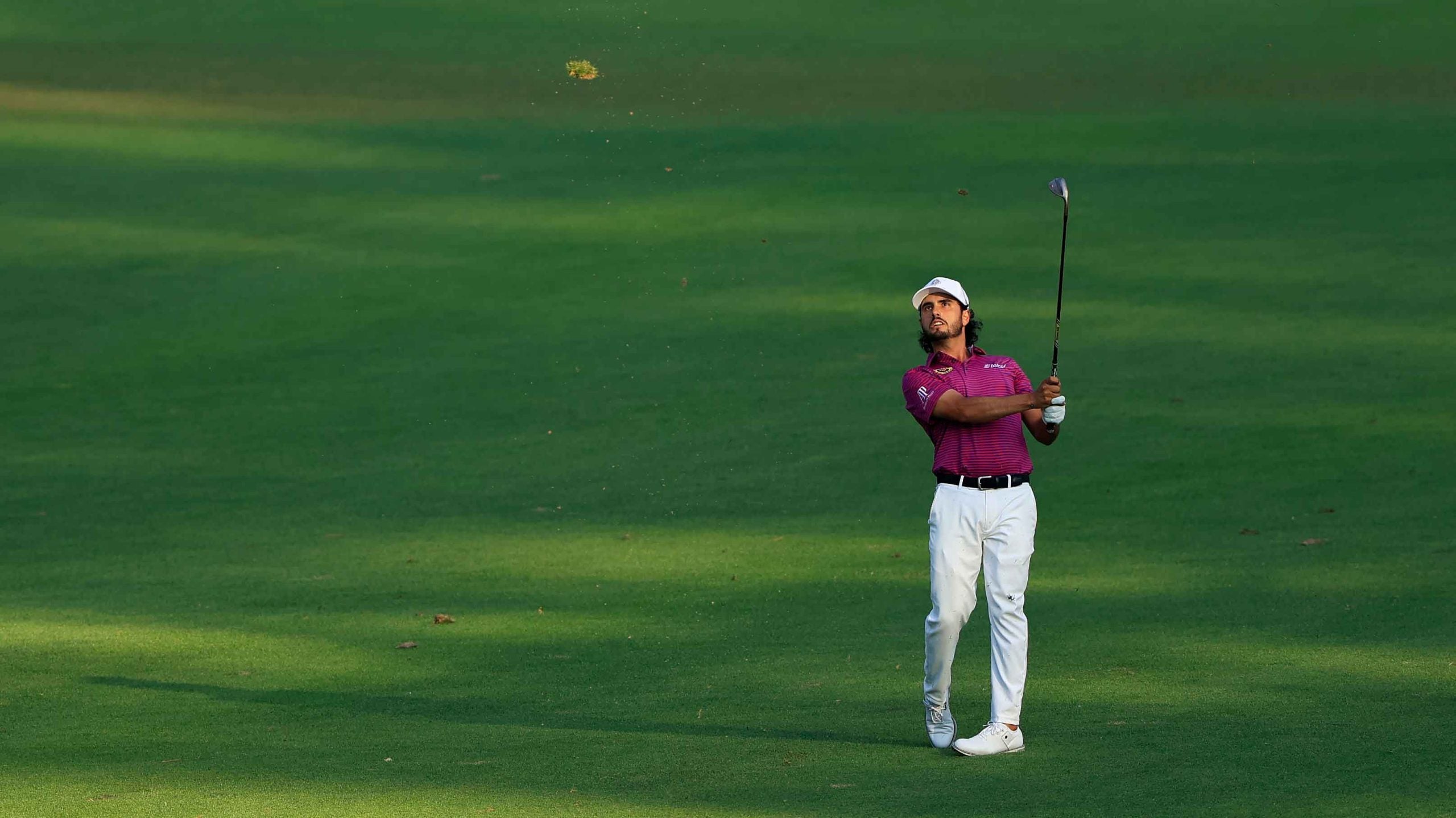 Abraham Ancer of Mexico plays an approach stroke on the No. 15 hole during Round 3 of the Masters at Augusta National Golf Club, Saturday, November 14, 2020
