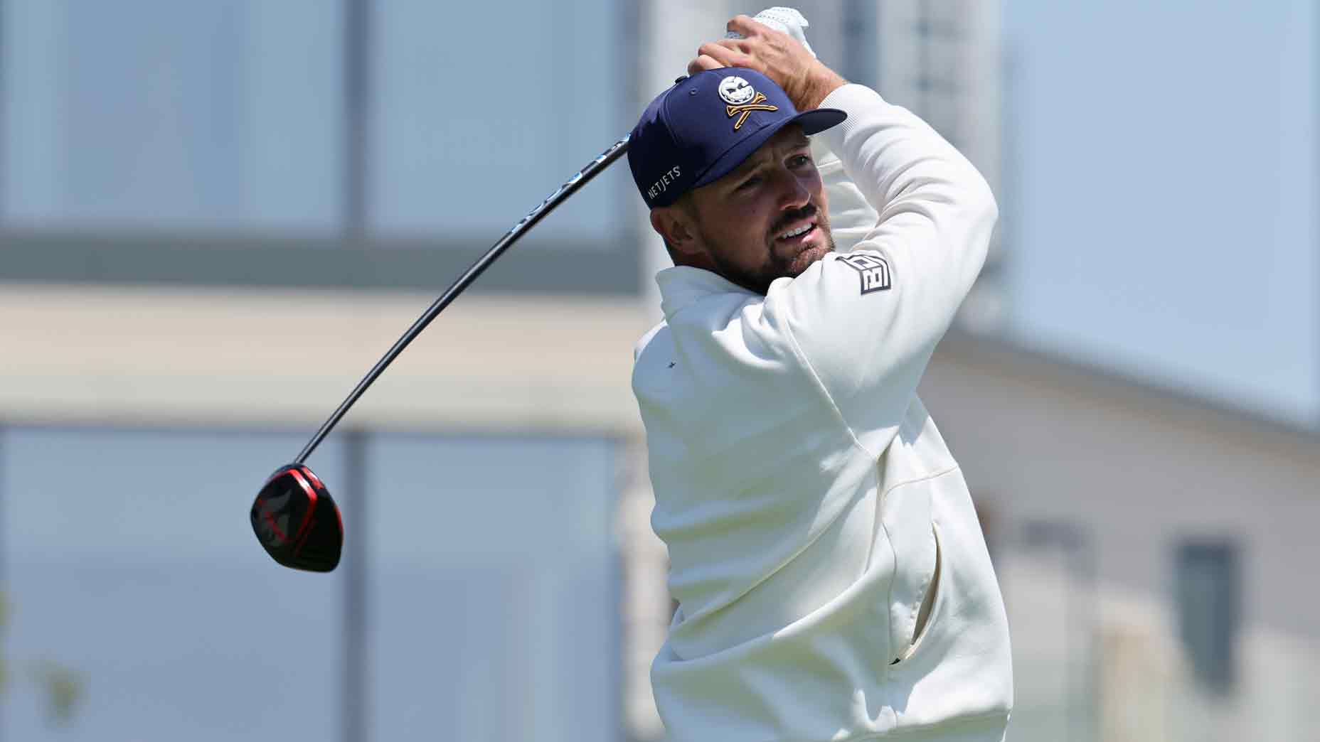 Bryson DeChambeau of Crushers GC tees off on the first hole on day three of LIV Golf Korea at Jack Nicklaus GC Korea on May 04, 2025 in Incheon, South Korea. (
