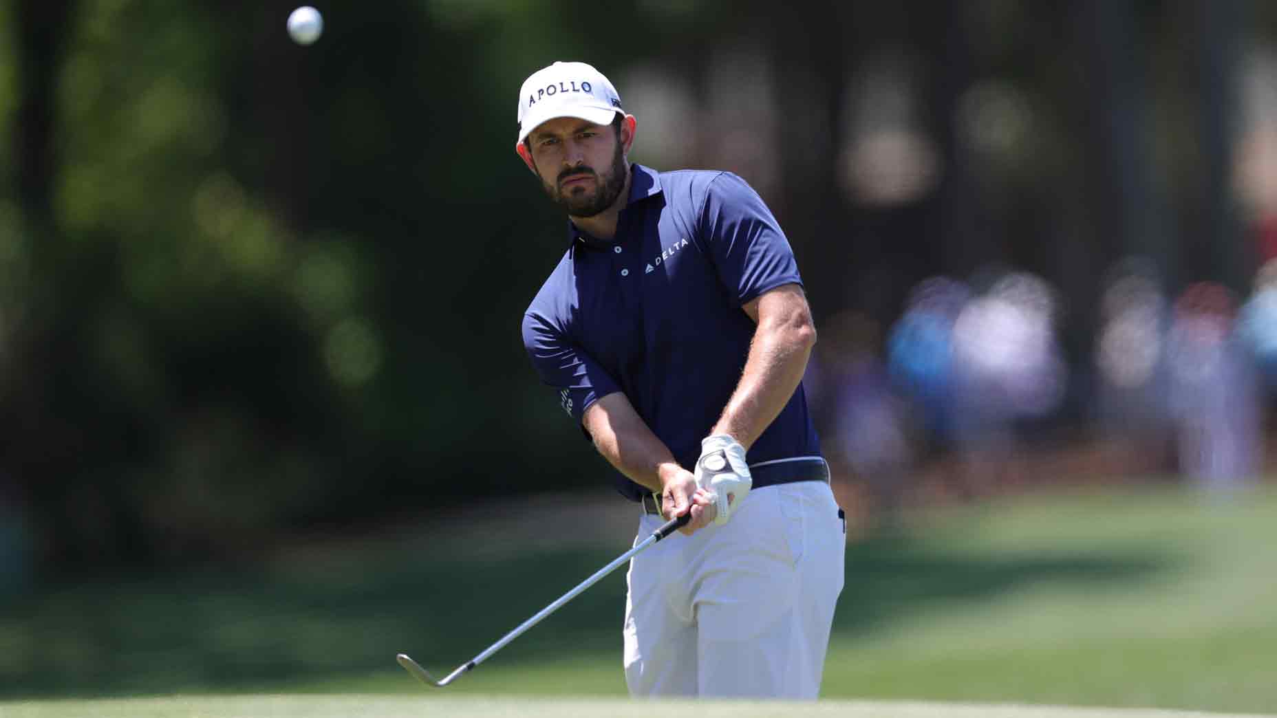 Patrick Cantlay of the United States chips onto the fifth green during the third round of the RBC Heritage 2025 at Harbour Town Golf Links on April 19, 2025 in Hilton Head Island, South Carolina.