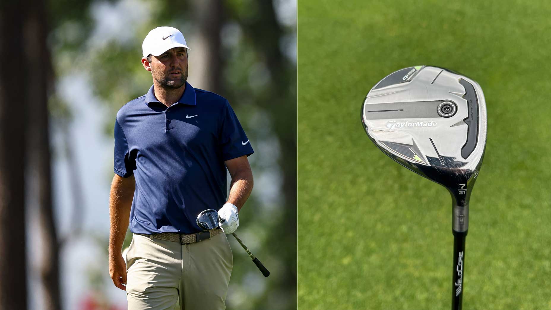Scottie Scheffler and a close up of his 7-wood.