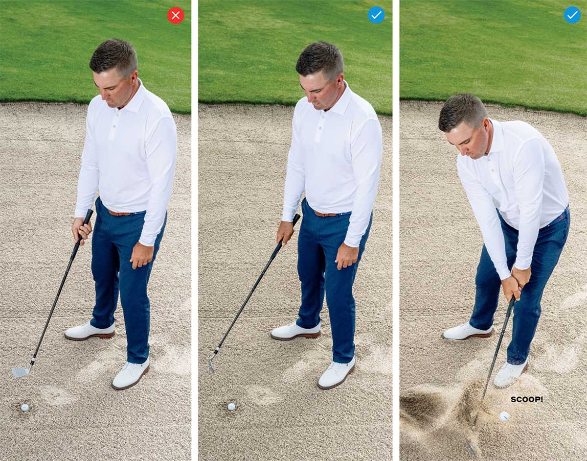 a golfer hits out of a bunker