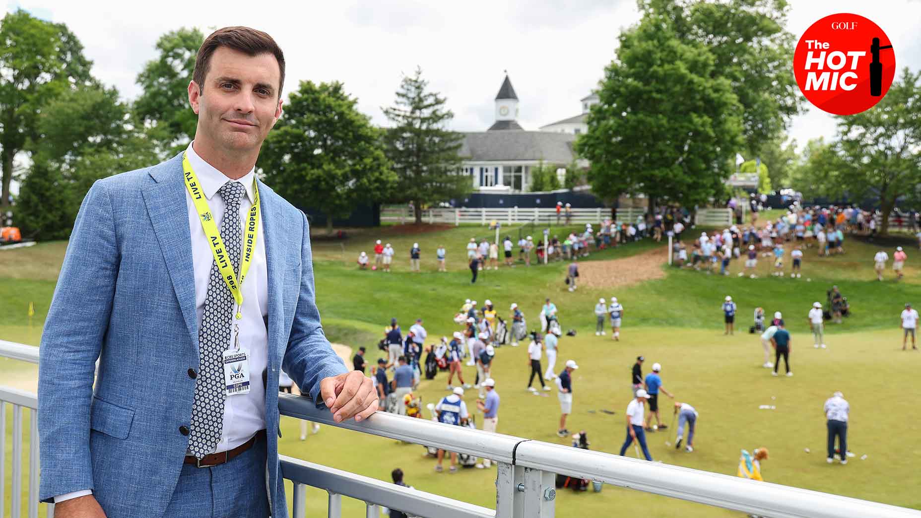jeff darlington smiles at the PGA Championship at Valhalla in baby-blue suit and tie