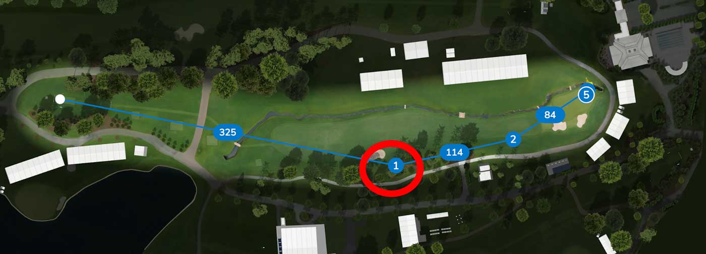 Max Homa's play on Quail Hollow's 18th hole during 2025 PGA Championship via PGAChampionship.com.