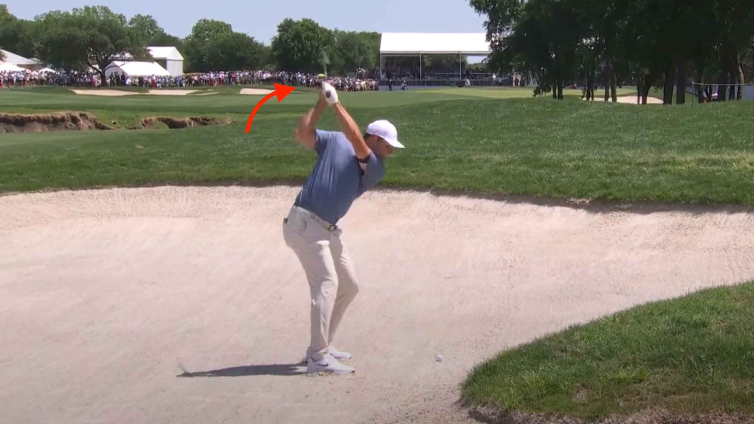 scottie scheffler bunker shot on 9th hole sunday at cj cup byron nelson