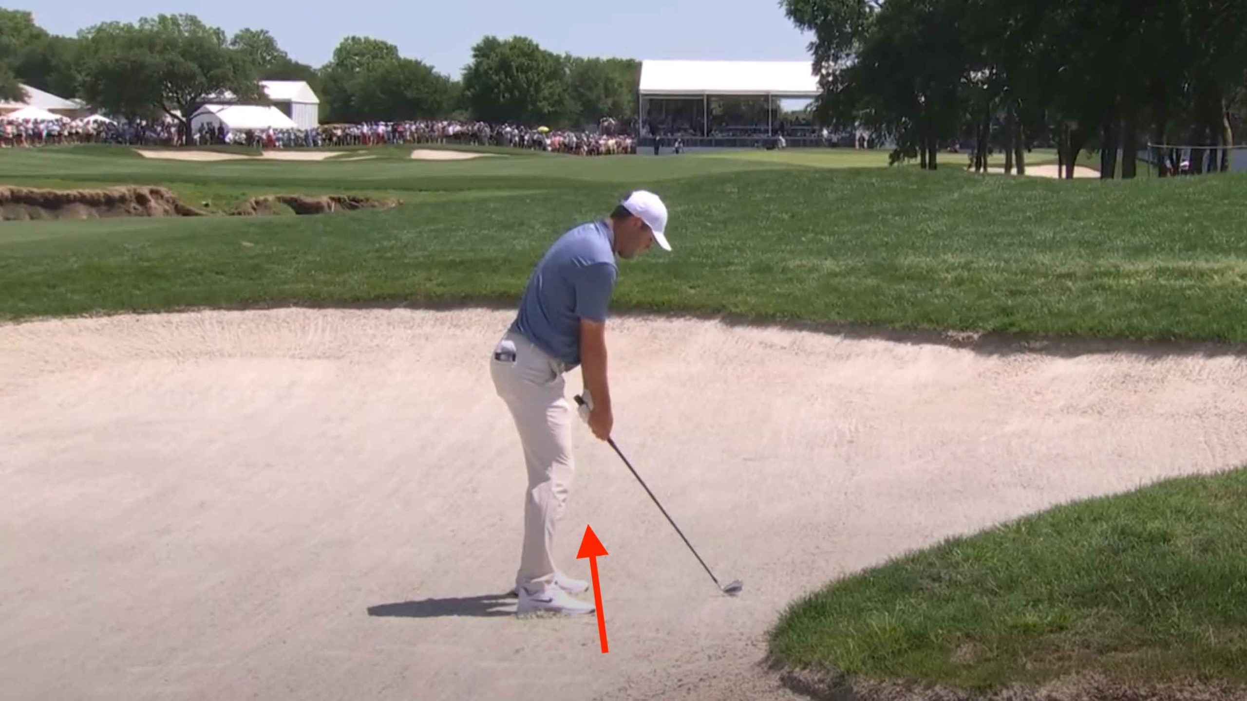 scottie scheffler bunker shot on 9th hole sunday at cj cup byron nelson