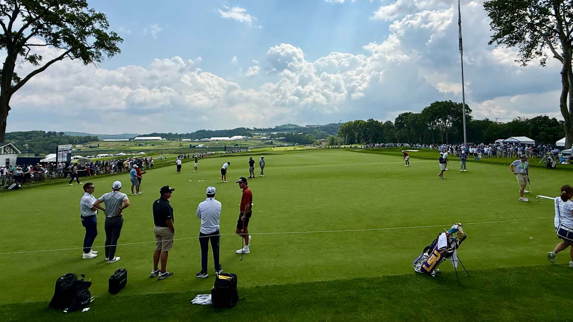 The 9th green at oakmont pictured during 2025 U.S. Open practice round