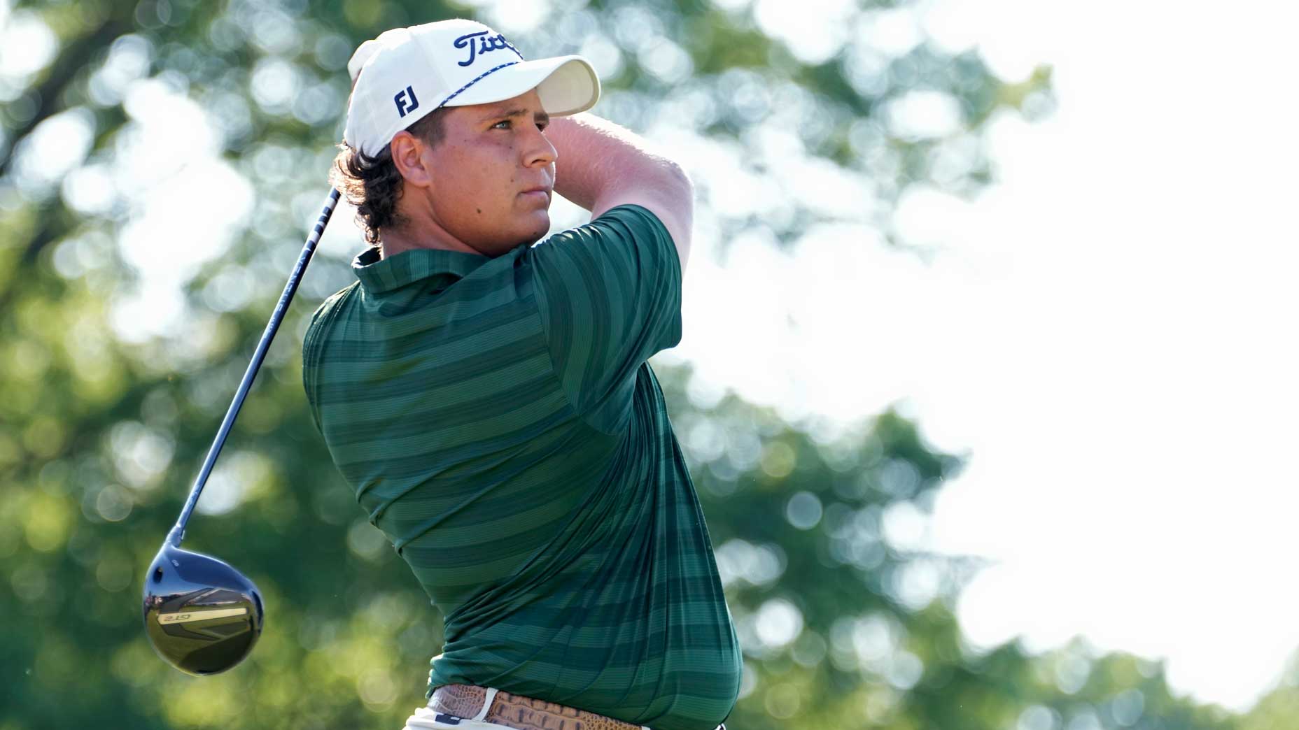 Aldrich Potgieter of South Africa plays his shot from the 18th tee during the final round of the Rocket Classic 2025 at Detroit Golf Club on June 29, 2025 in Detroit, Michigan.