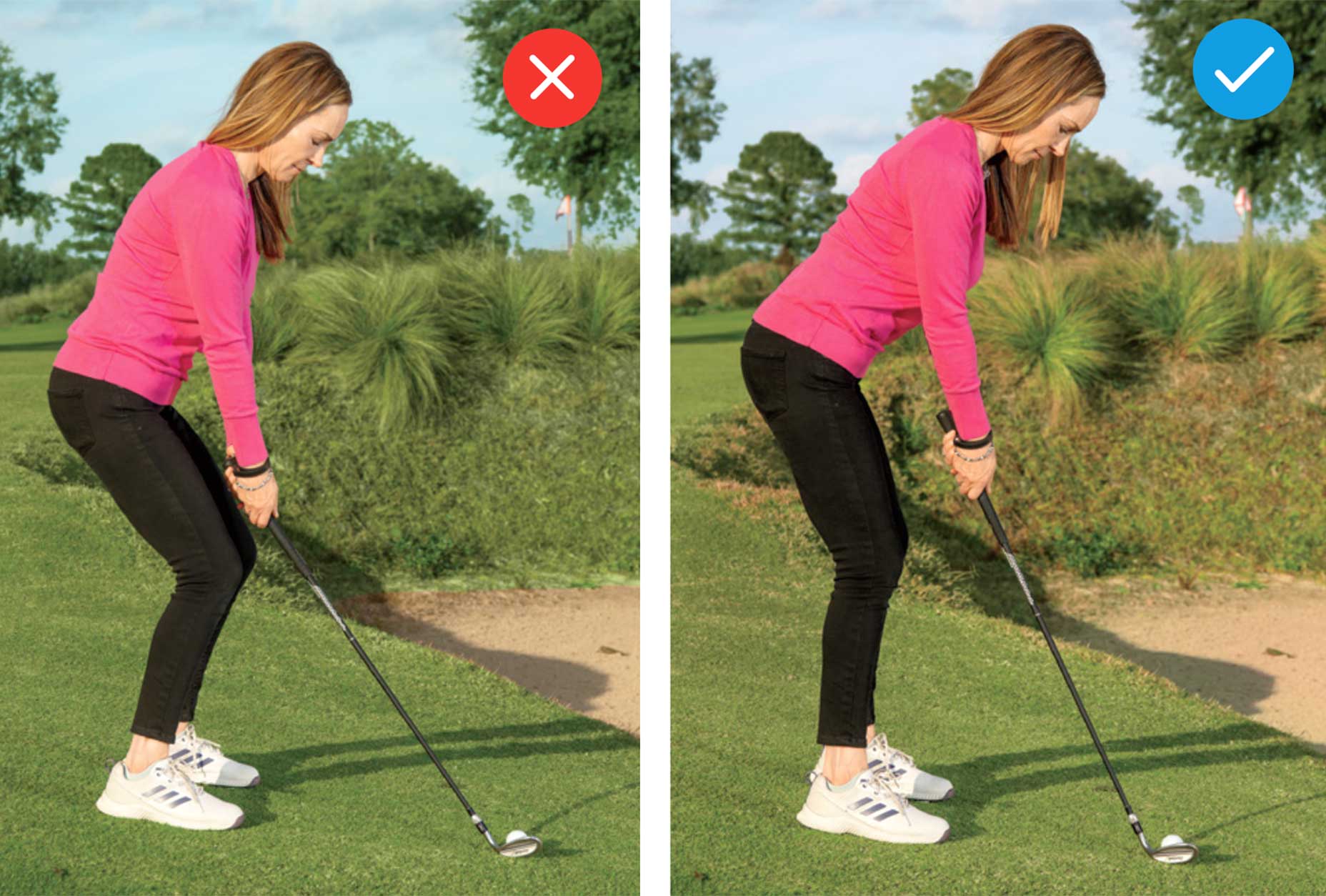 Debbie doniger demonstrates a golf shot