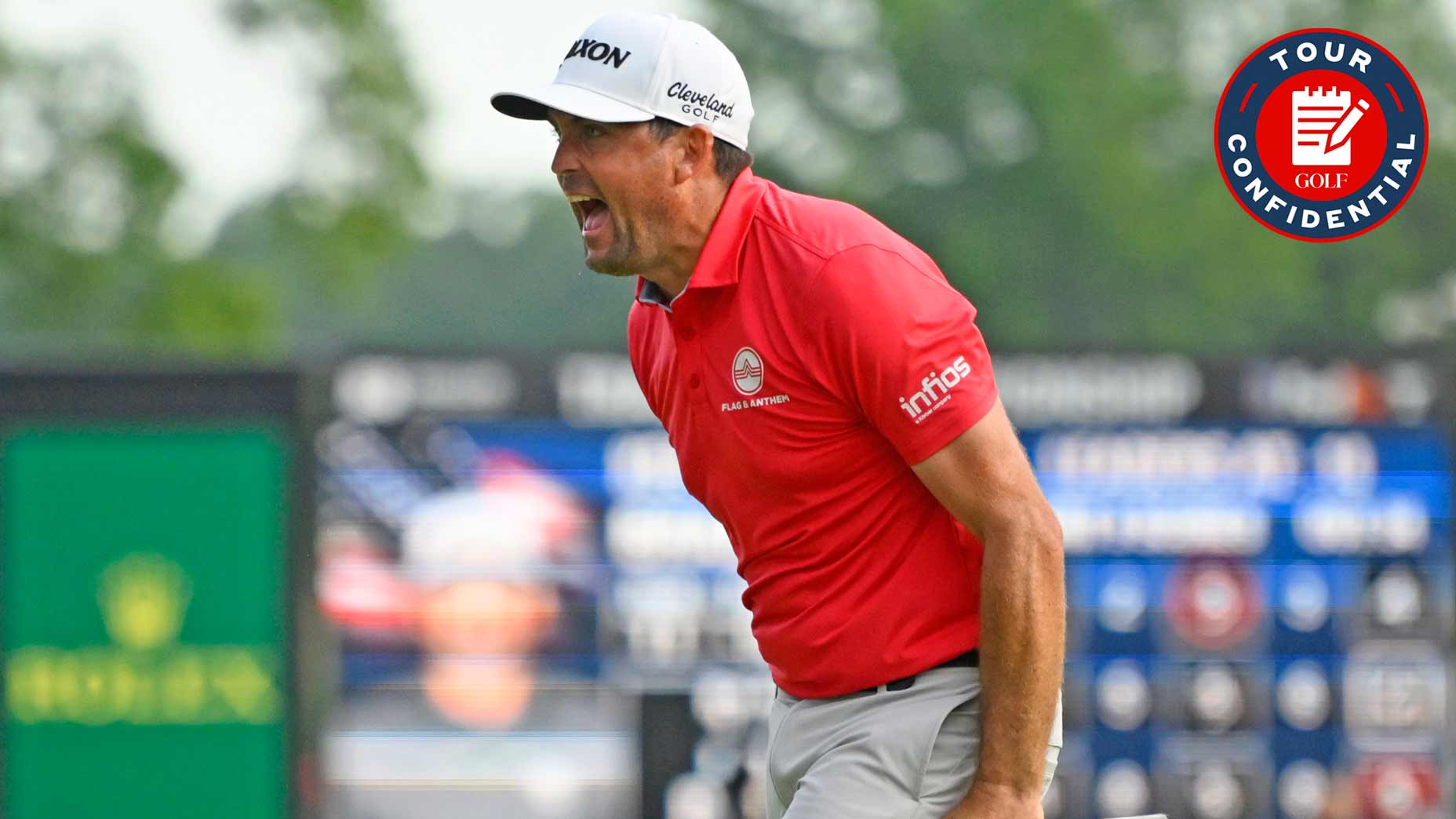 Keegan Bradley of the United States reacts to his birdie putt on the 18th green during the final round of the Travelers Championship 2025 at TPC River Highlands on June 22, 2025 in Cromwell, Connecticut.