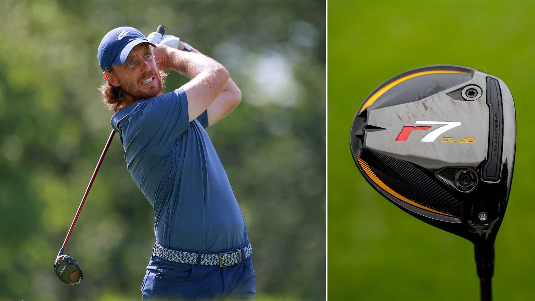 Tommy Fleetwood hits a mini driver and a picture of his new one.