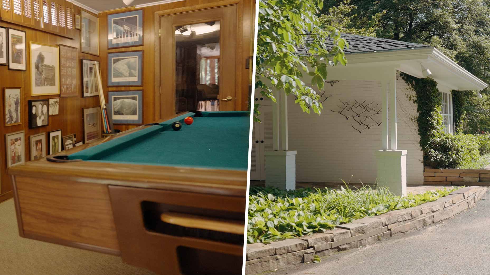 the arnold palmer basement next to the pool table and photo wall
