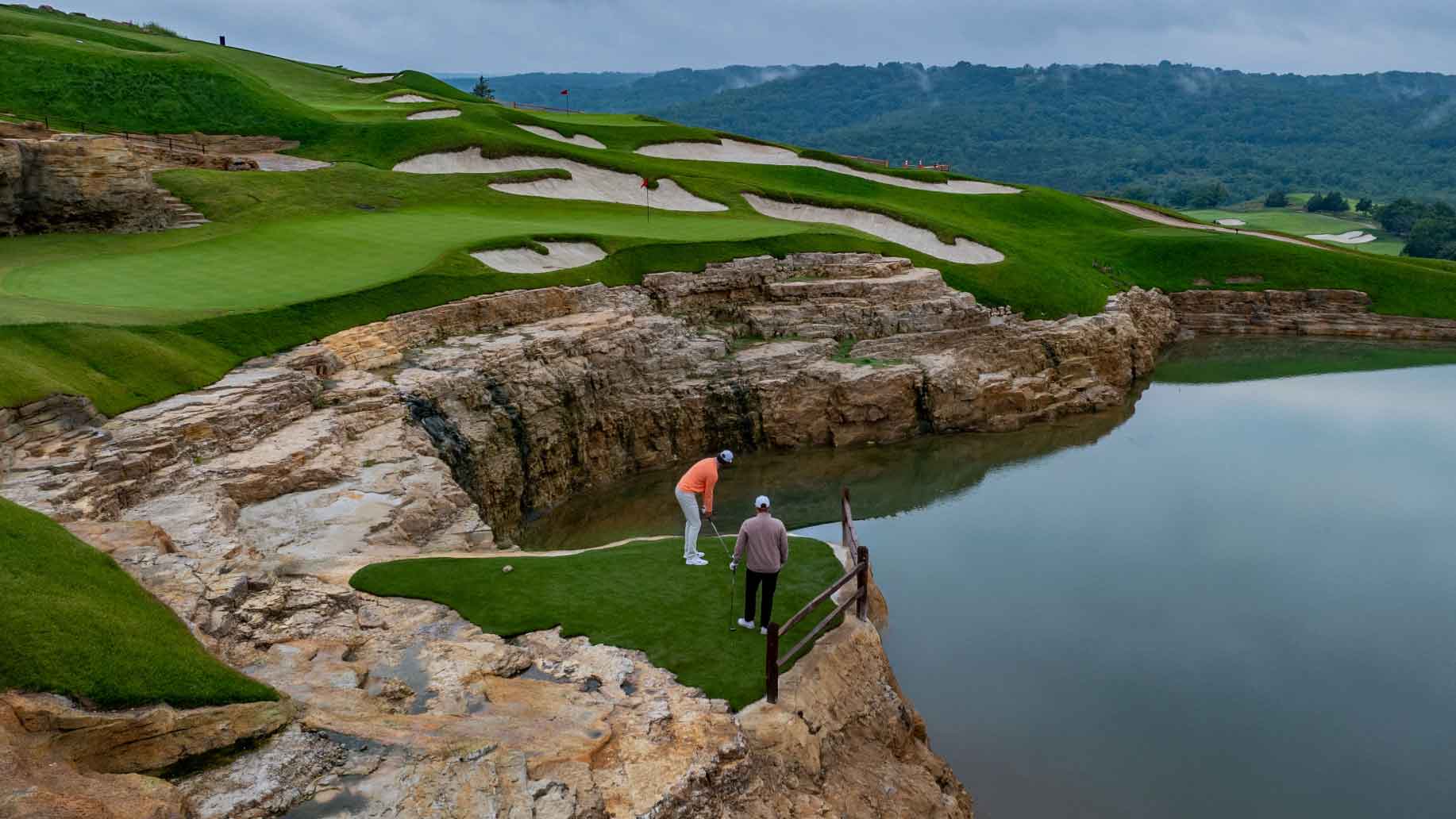 A hole at new Cliffhangers par-3 courses at Big Cedar Lodge.