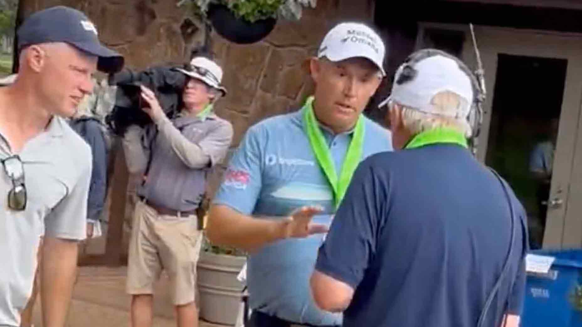 Padraig Harrington and Roger Maltbie arguing at U.S. Senior Open