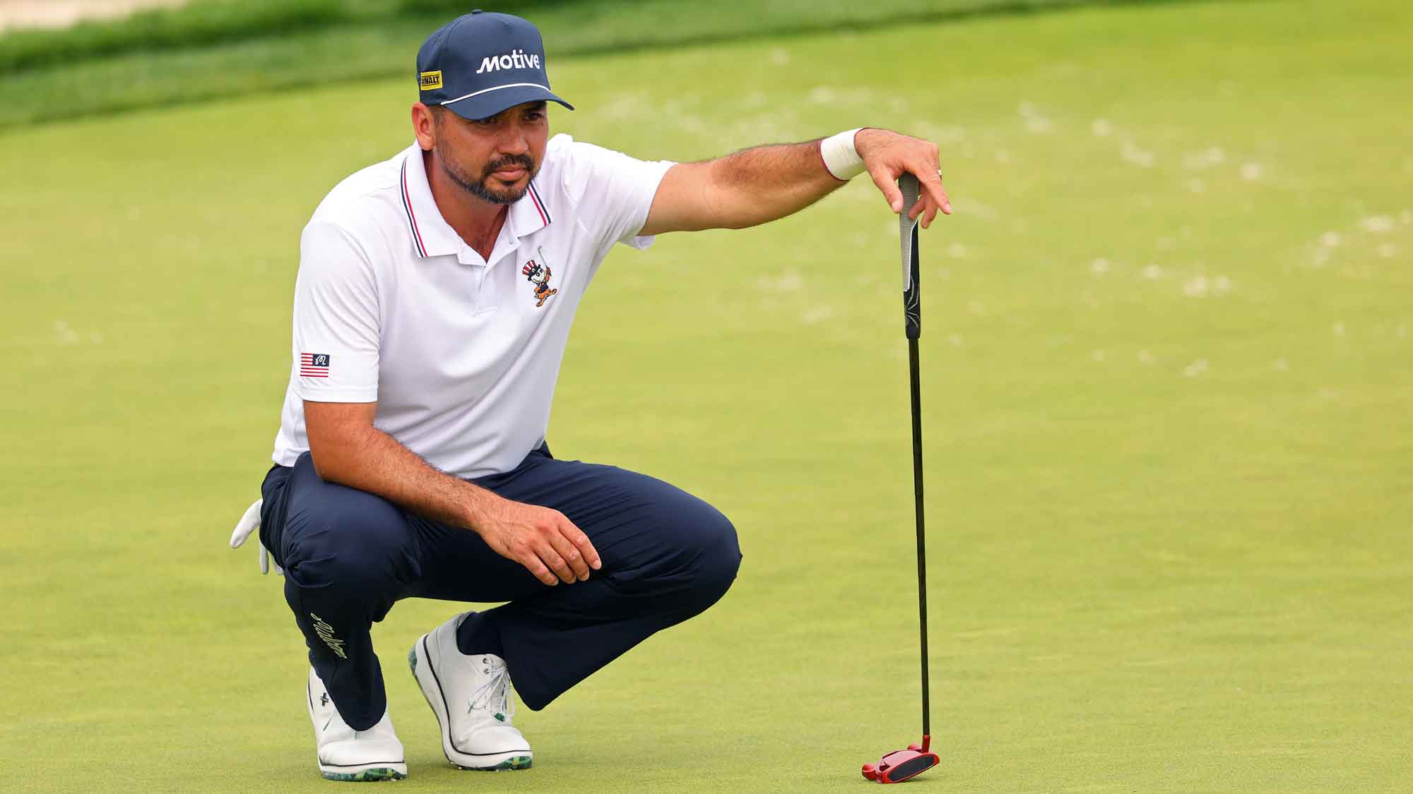 Jason Day of Australia lines up a putt on the second green during the second round of the 125th U.S. OPEN at Oakmont Country Club