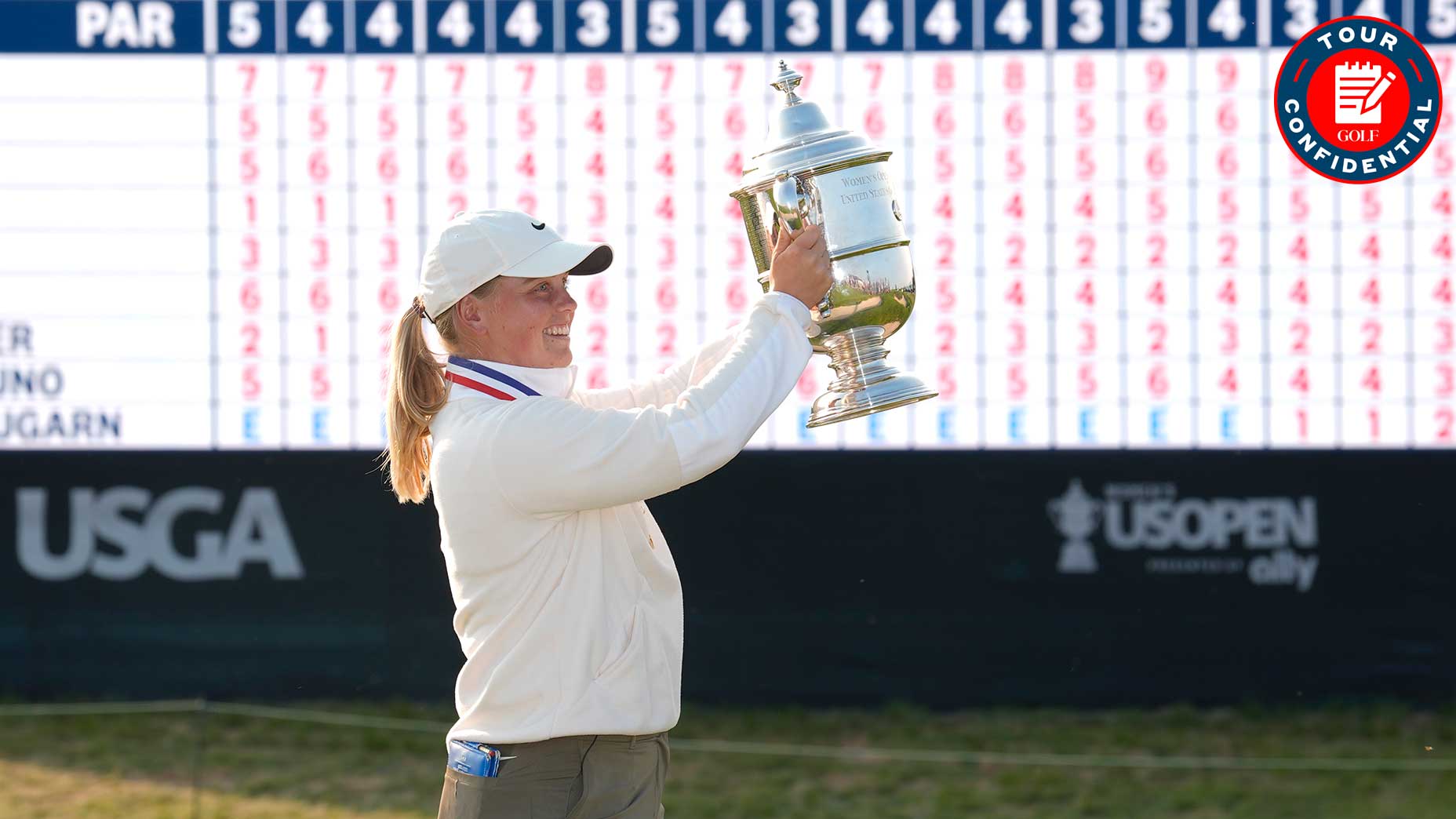 maja stark hoists a trophy after winning the us womens open