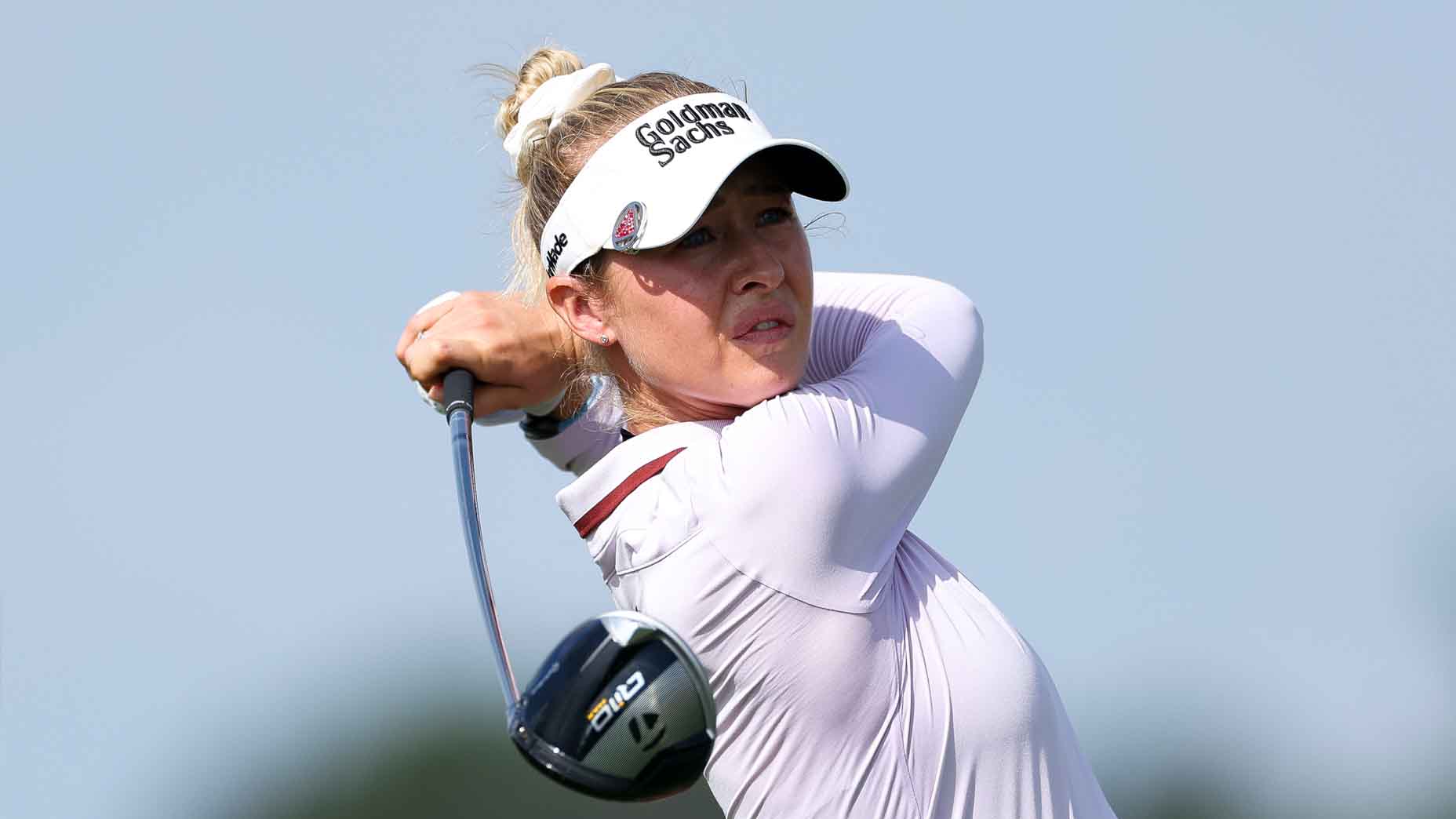 Nelly Korda hits a tee shot during the 2025 KPMG Women's PGA