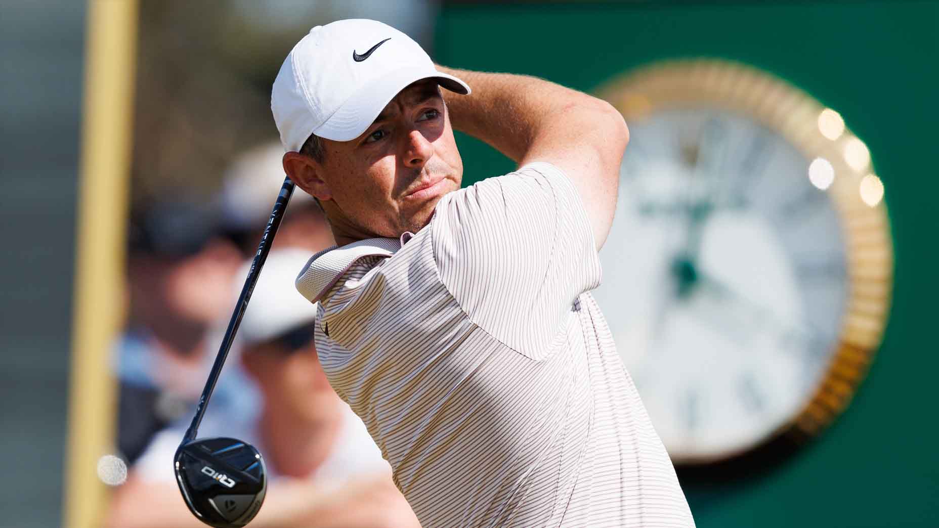 Rory McIlroy hits a tee shot during the third round of the Genesis Scottish Open.