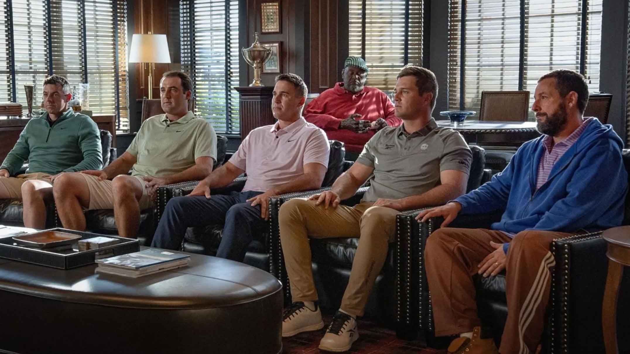 scene from happy gilmore 2 with pro golfers