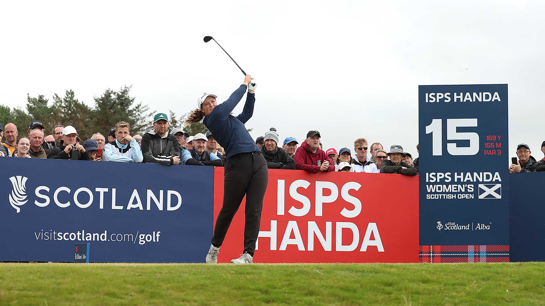 Lottie Woad watches a tee shot during the second round of the Women's Scottish Open on Friday in Troon, Scotland.