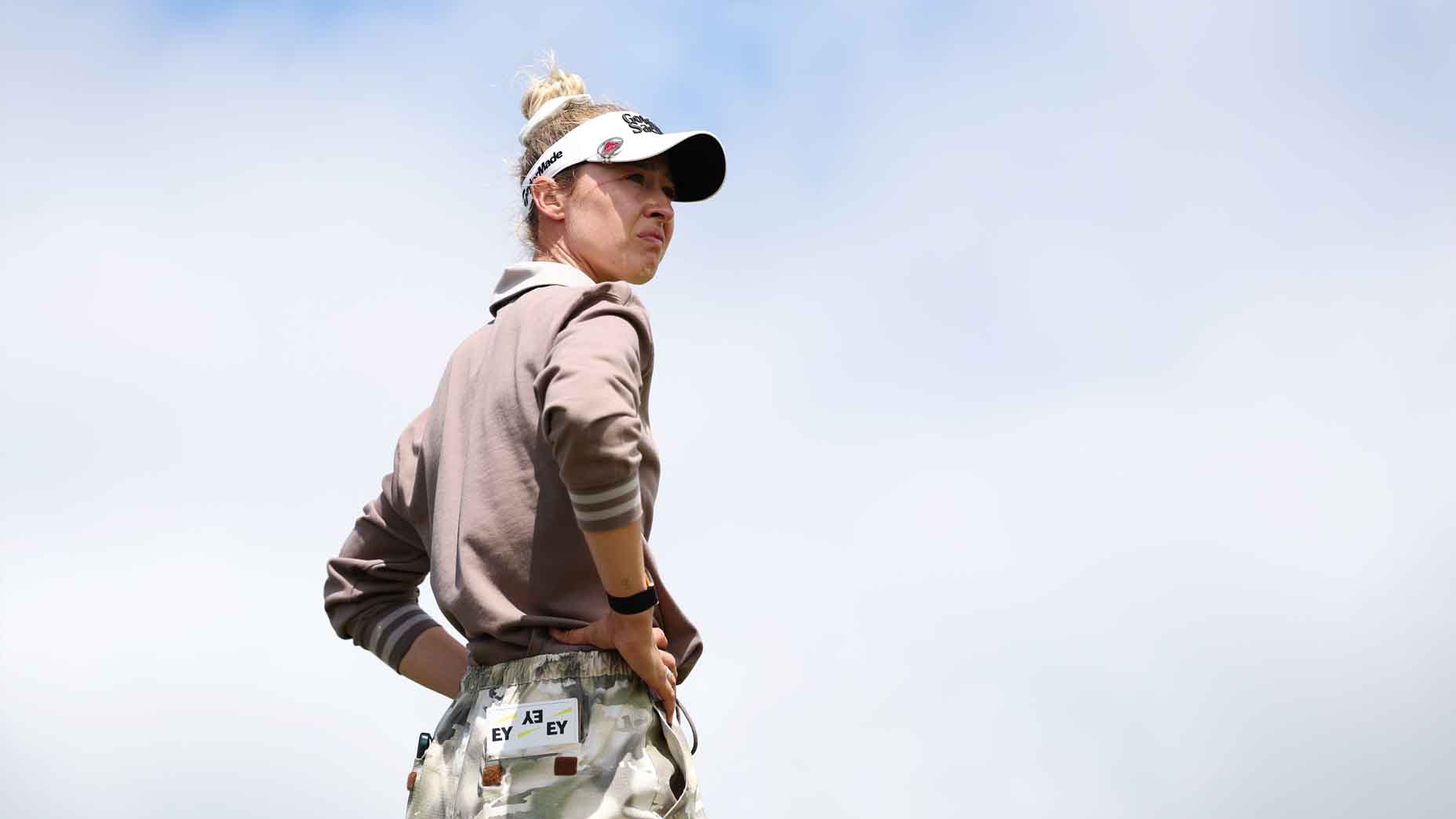 Nelly Korda looks on during the pro-am at the 2025 AIG Women's Open