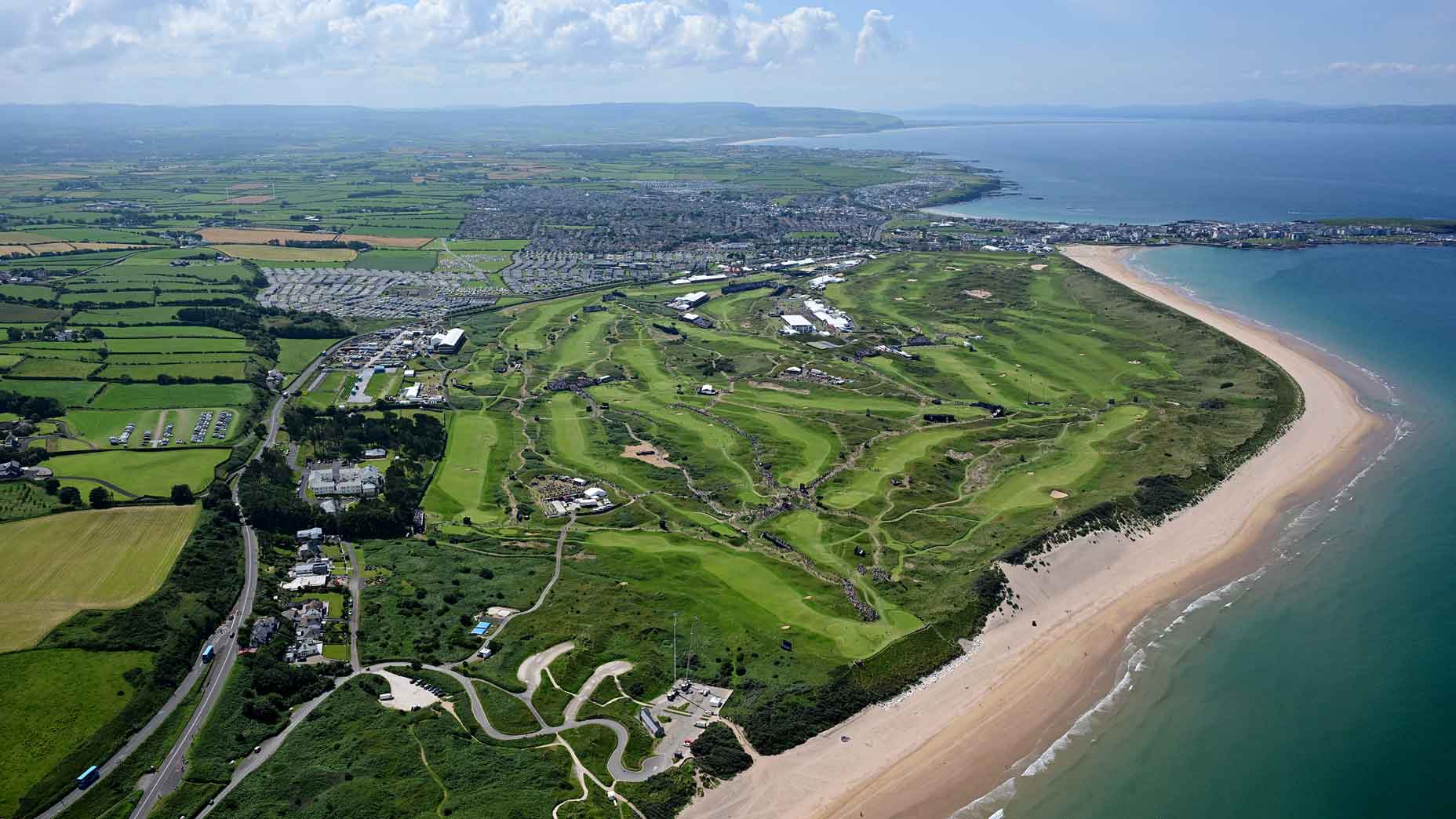 Aerial view of Royal Portrush at the 2025 Open Championship. Royal Portrush greens fees have risen.
