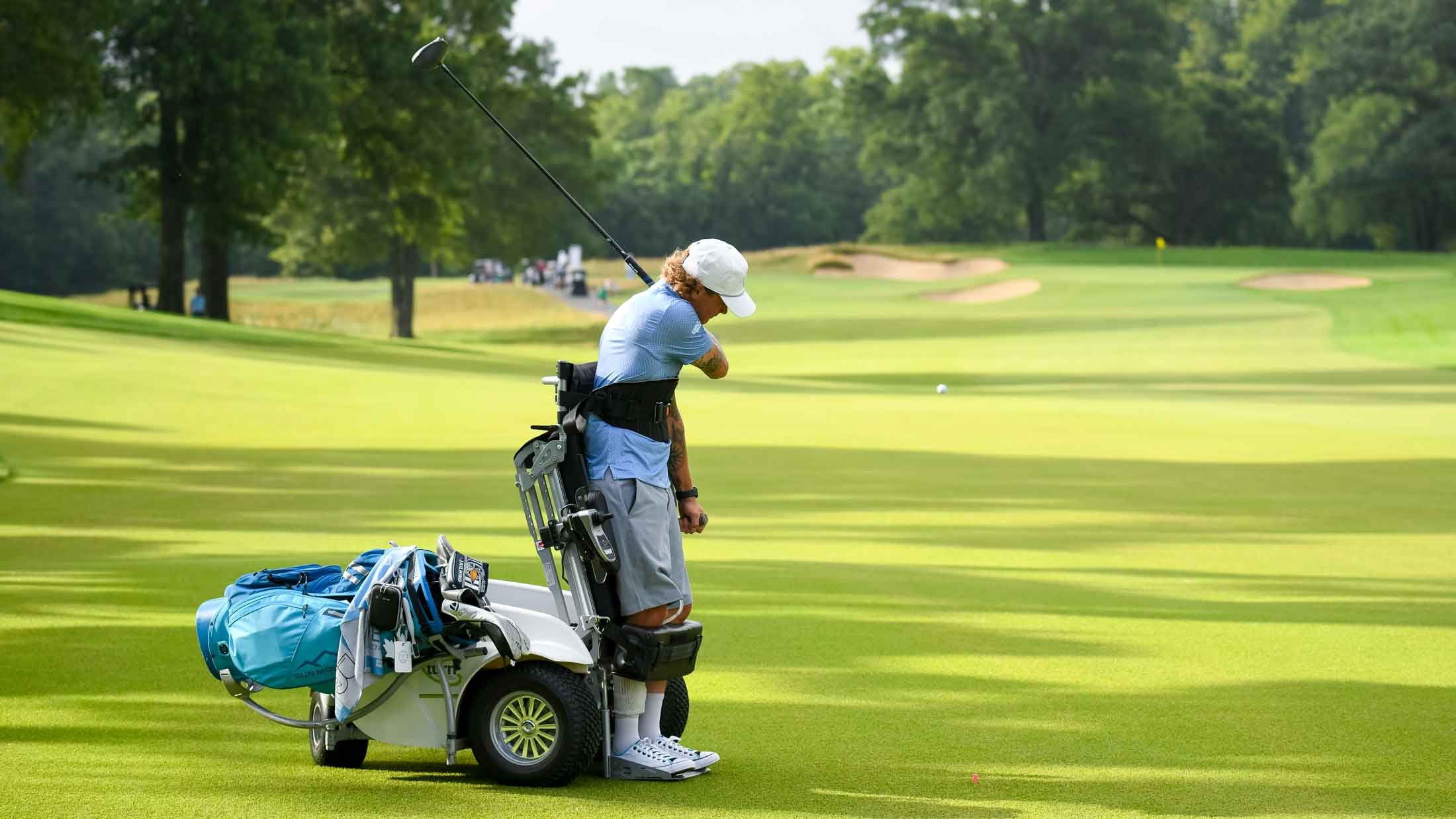 Brock Leitner plays first shot on the 10th hole during the first round of the 2025 U.S. Adaptive Open at Woodmont Country Club (South Course) in Rockville, Md