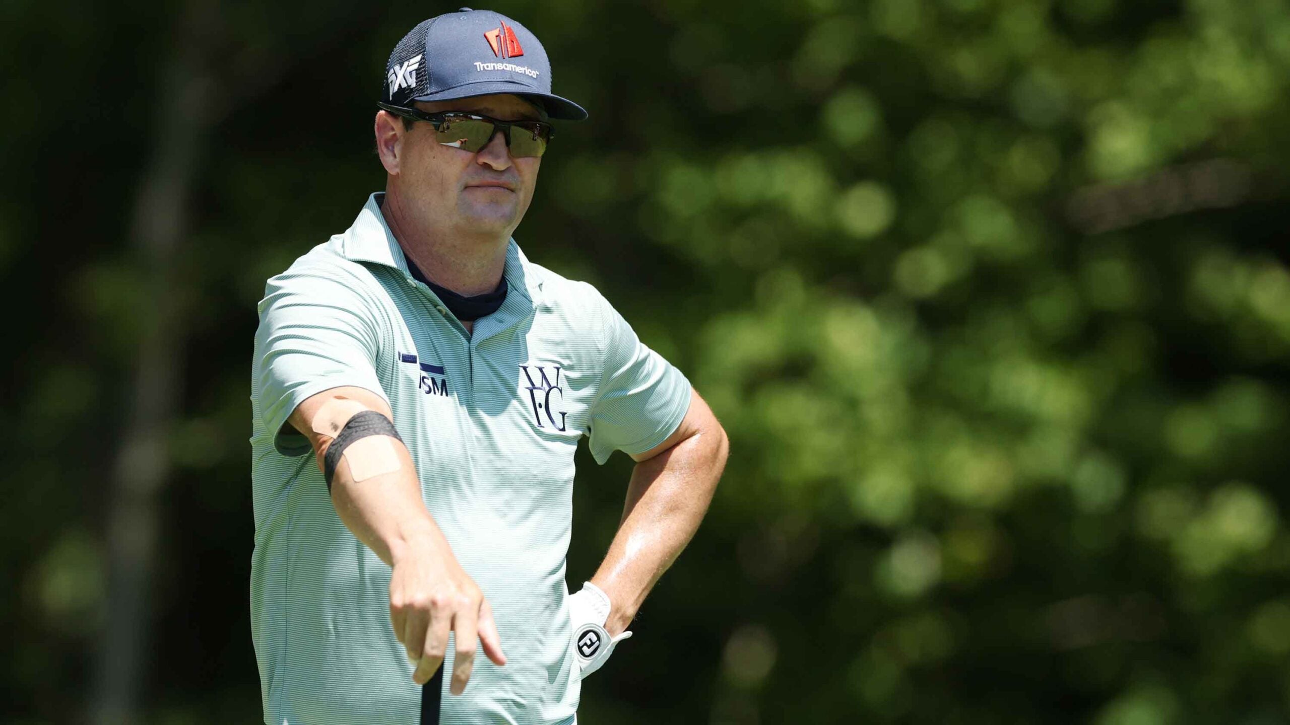 Zach Johnson of the United States looks on from the second tee during the first round of the John Deere Classic 2025 at TPC Deere Run