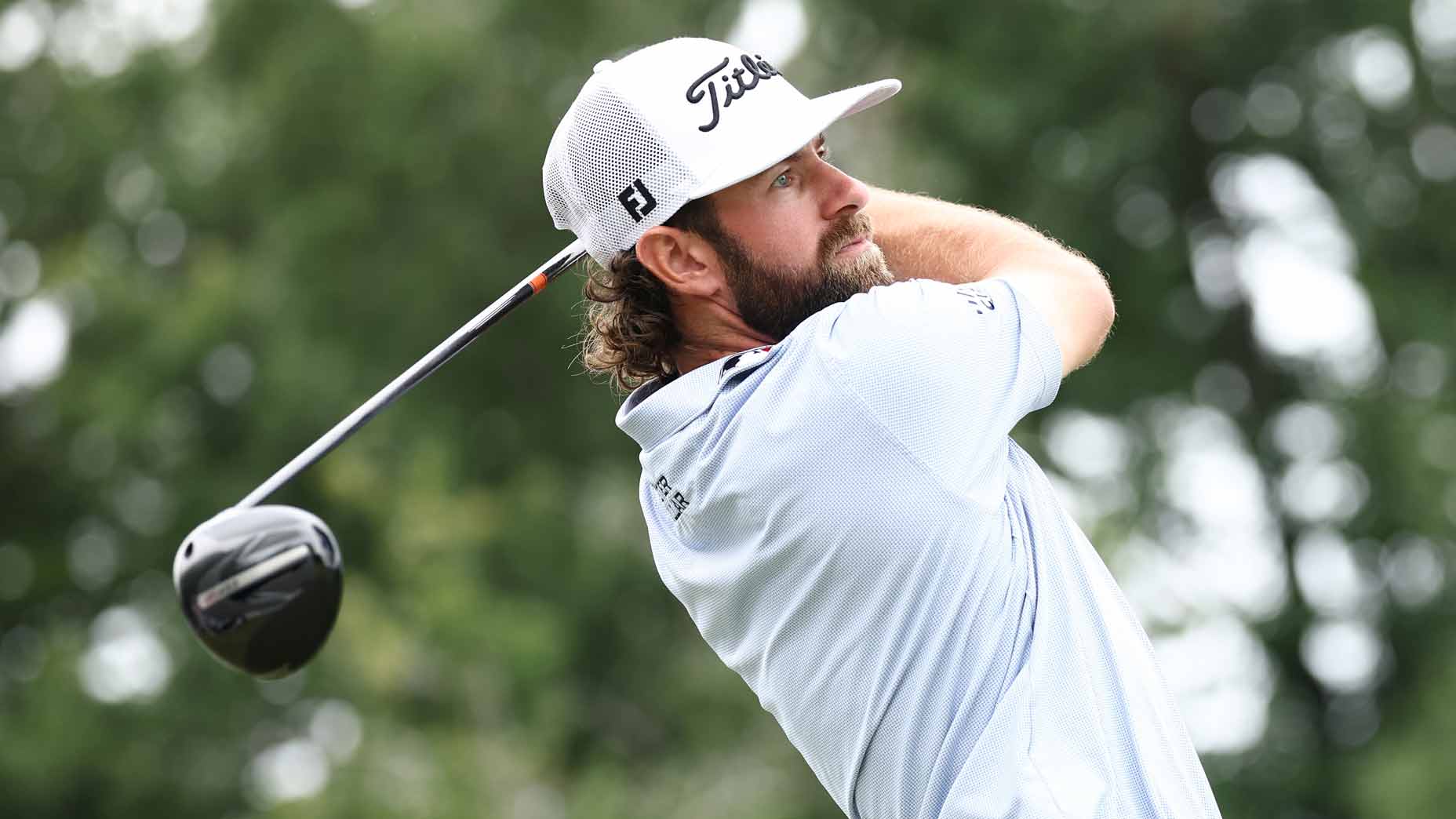 Cameron Young hits a drive at the Wyndham Championship.
