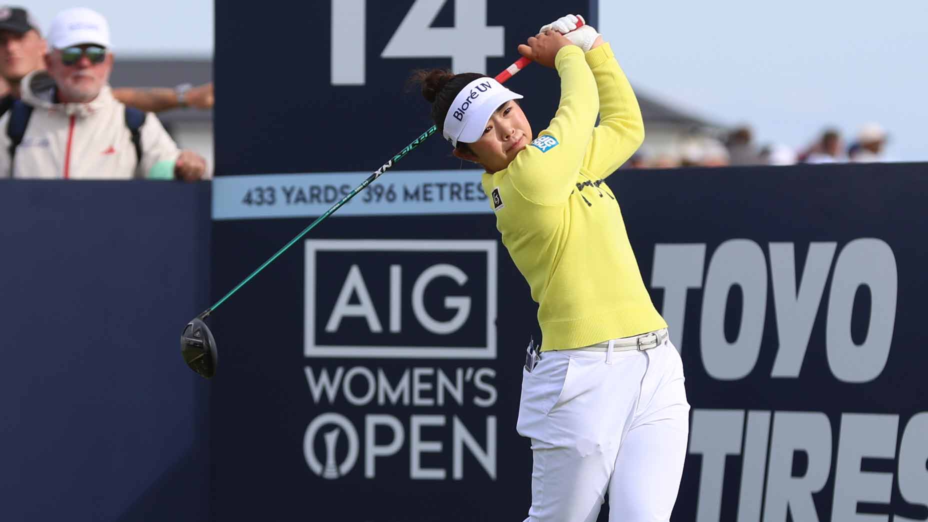 Miyu Yamashita tees off at the AIG Women's Open.